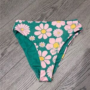 Green Floral Bikini Bottoms with Pink Daisies